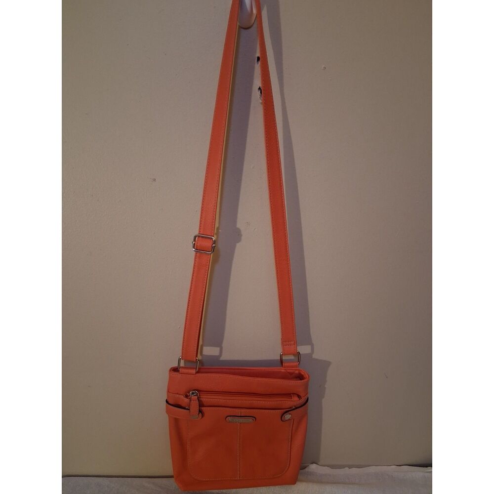 Rosetti Faux Leather Crossbody Bag Orange Coral Shoulder Purse Pocket Organizer